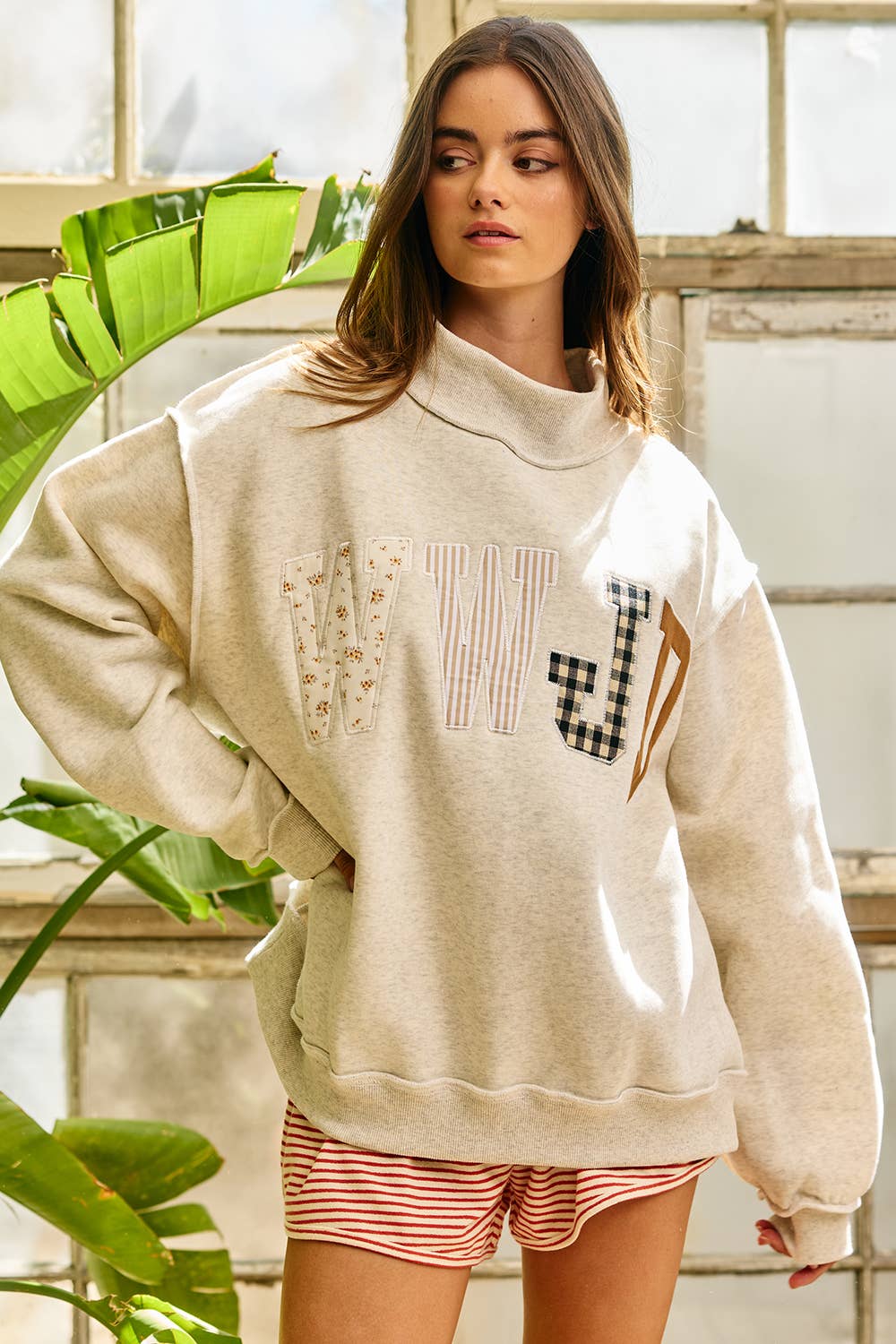 WWJD Embroidered Mock-neck Sweatshirt