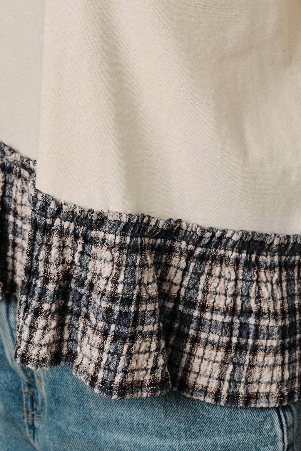 CREW NECK CONTRAST PEPLUM BOXY TOP