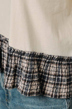 CREW NECK CONTRAST PEPLUM BOXY TOP