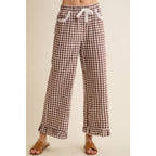 GINGHAM LACE RUFFLED PANTS