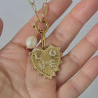 Heart and Pearl Paper clip chain necklace