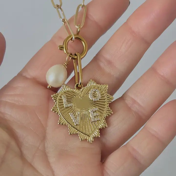 Heart and Pearl Paper clip chain necklace