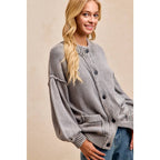 WASHED RIB BANDED COTTON SWEATER KNT CARDIGAN TOP