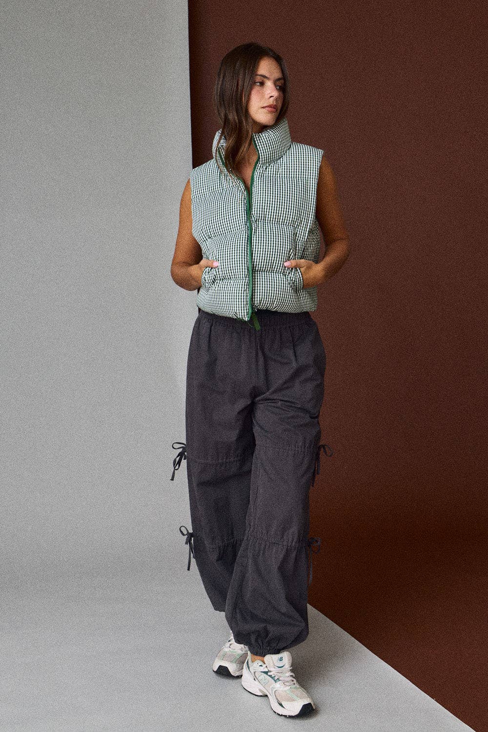 Green Gingham Puffer Vest