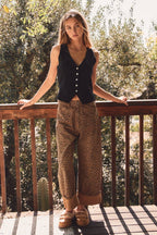 Leopard Print Cropped Wide-leg Pants