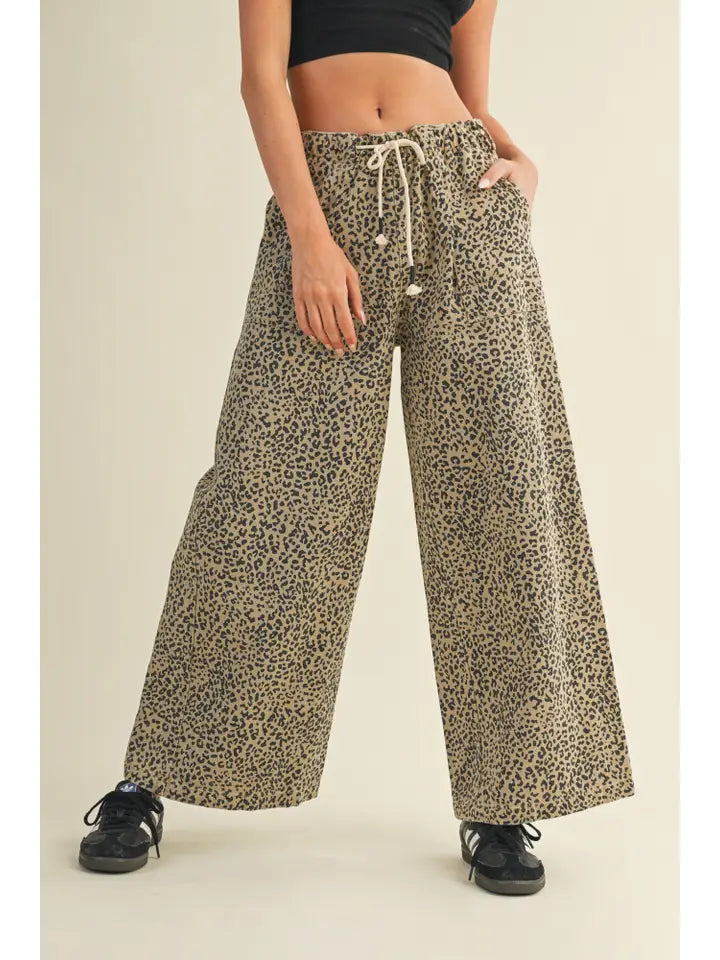 Spotted Print Drawstring Wide leg Pants