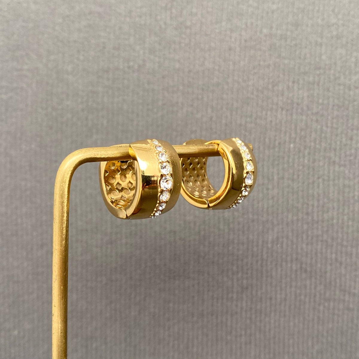 Zircon Inlaid 18K Gold Plated S.Steel Hoop Earrings