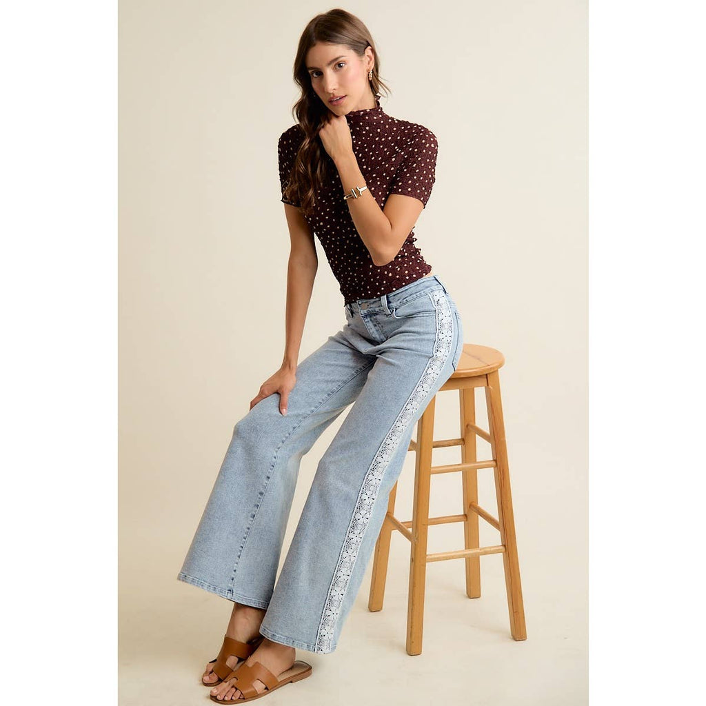 POLKA DOT CRINKLED SHORT SLEEVES TOP
