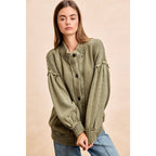 WASHED RIB BANDED COTTON SWEATER KNT CARDIGAN TOP