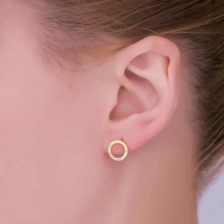 24K Gold Filled 9.5mm Micro Paved Cz Open Round Stud Earring