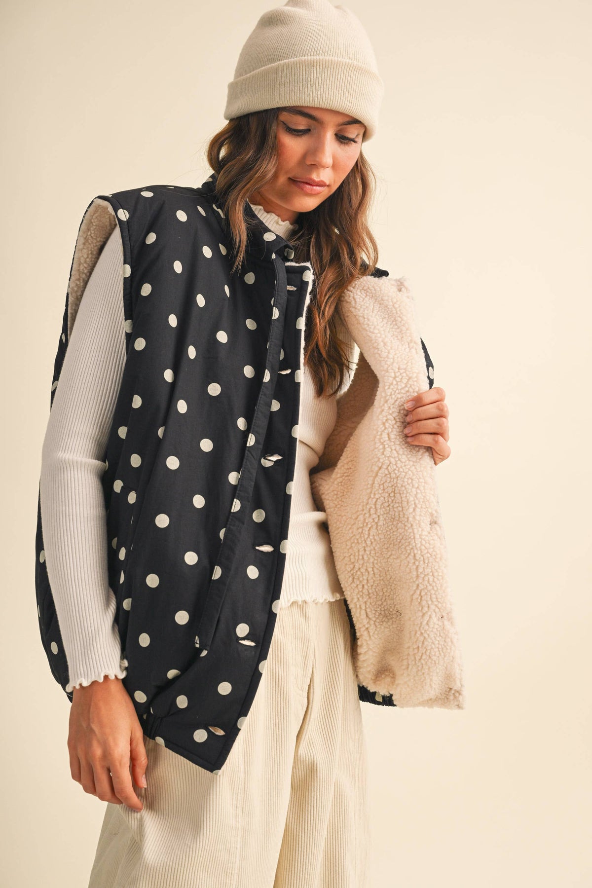 Fleece Lined Polka Dot Vest