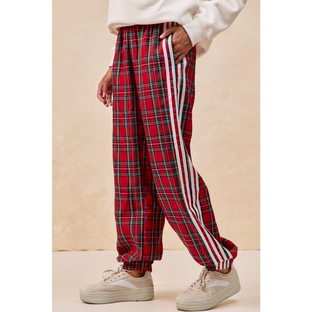 SIDE LINES CHRISTMAS PLAID TRACK PANTS