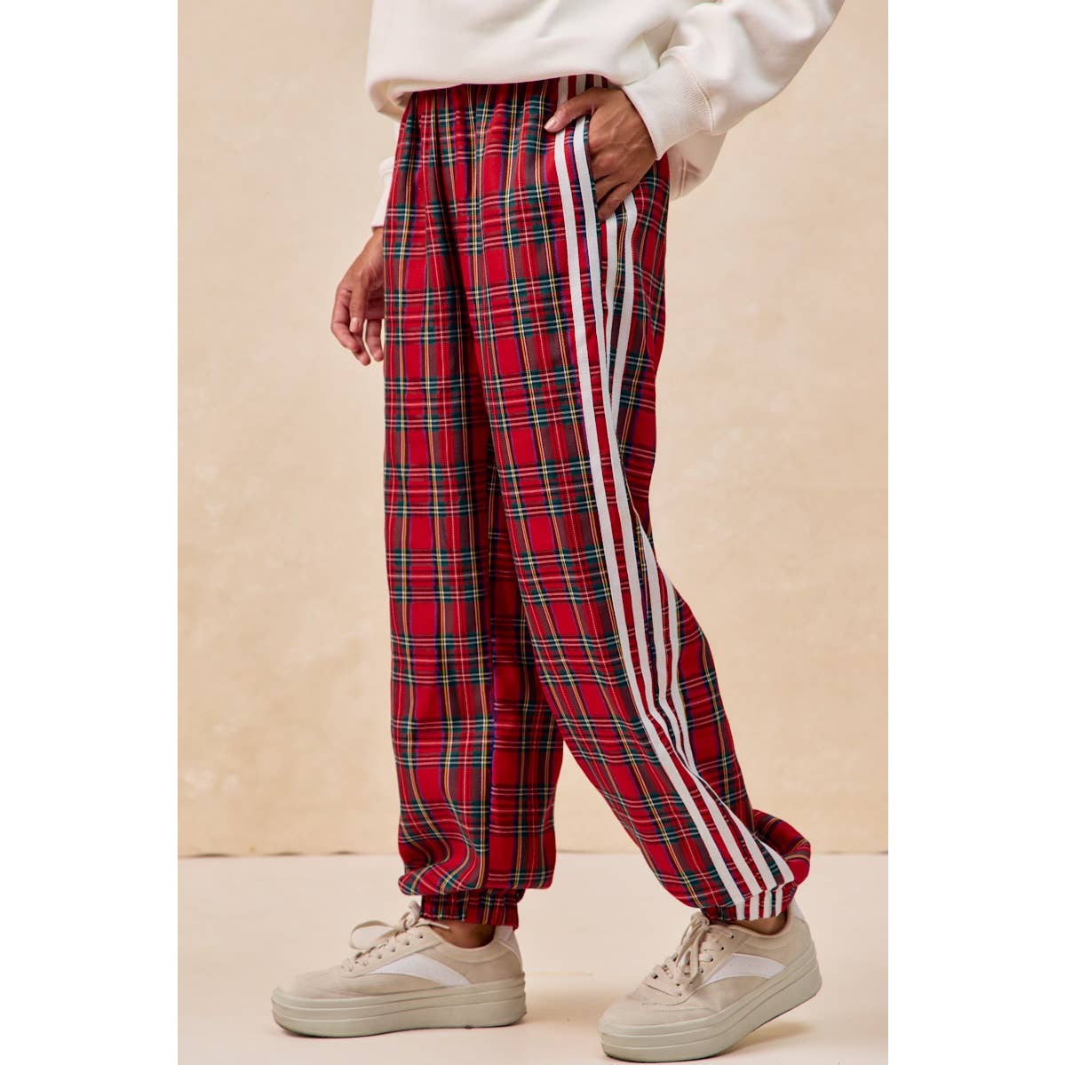 SIDE LINES CHRISTMAS PLAID TRACK PANTS