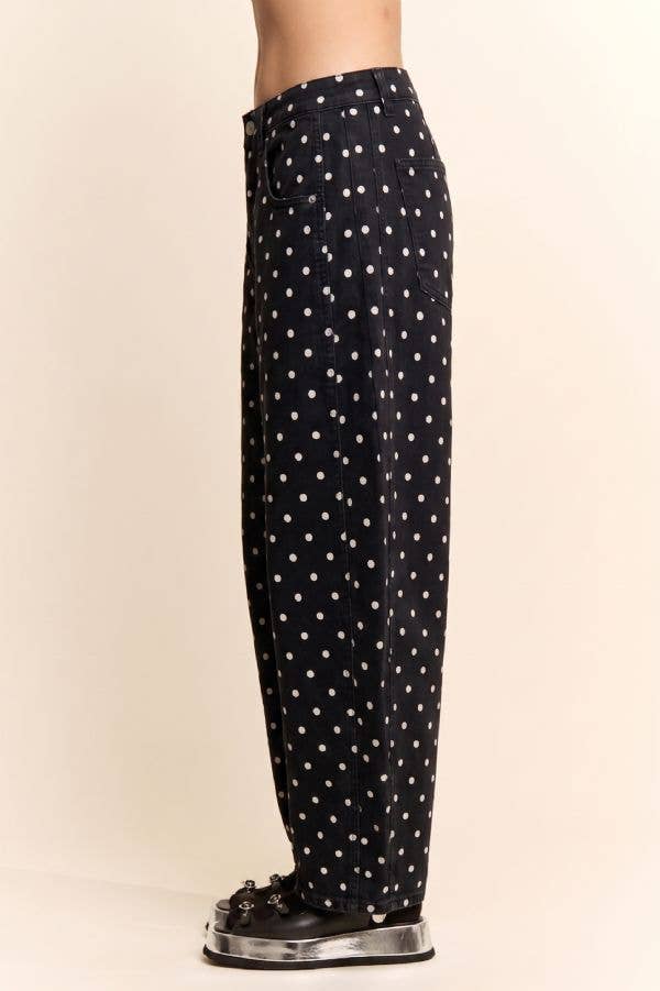 High-Waist Polka Dot Barrel Pants