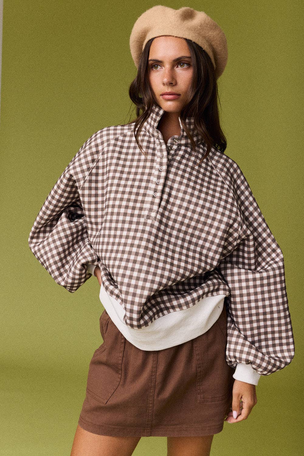 CHECKERED PIPER SNAP BUTTON SWEATER