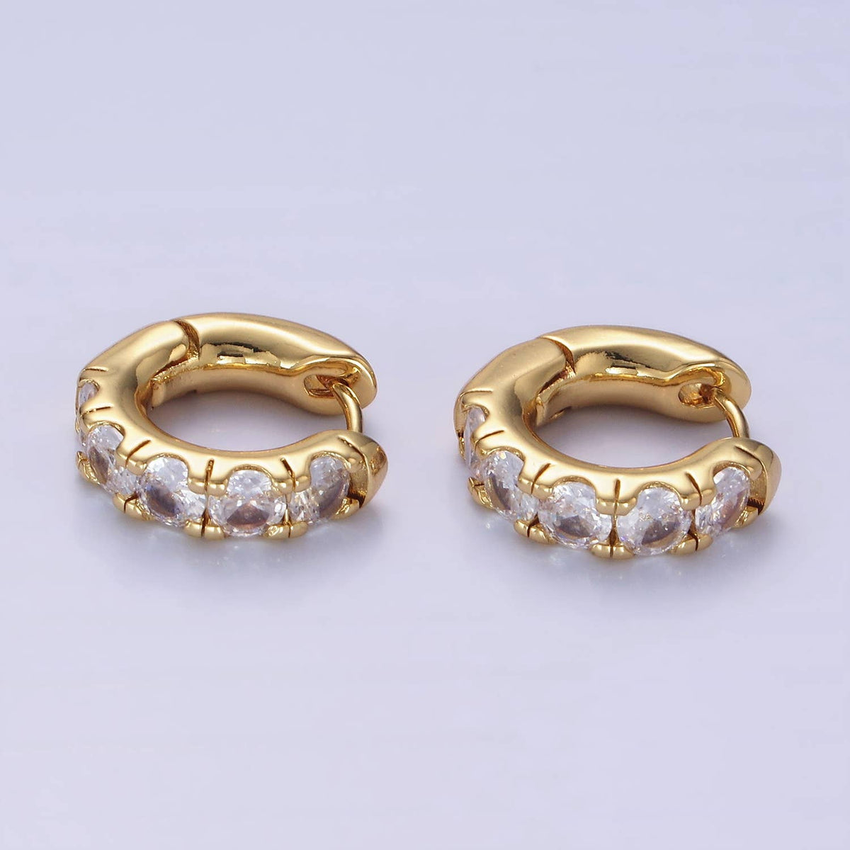 Filled Clear CZ Rounded Huggie Earrings