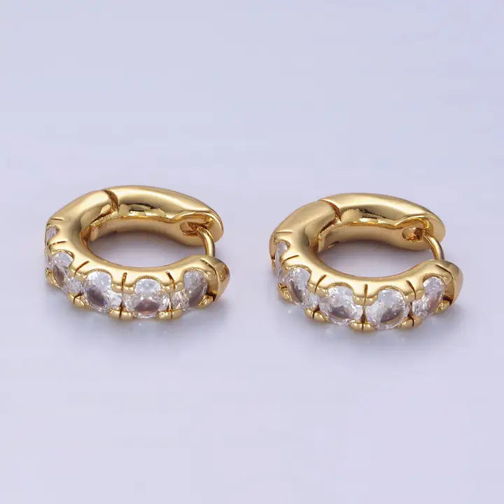 14K Gold Filled Clear Cz Rounded 17mm Huggie Earrings