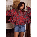 CHECKERED PLAID CHRISTMAS HOLIDAY BOHO TOP