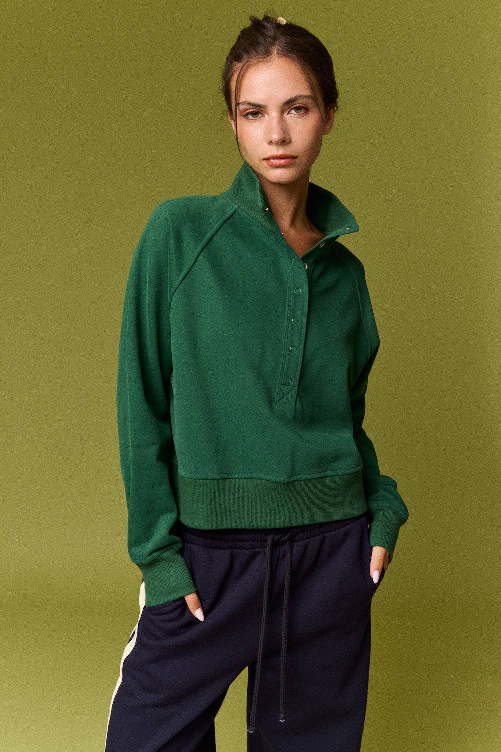 Snap Button Mock Neck Pullover