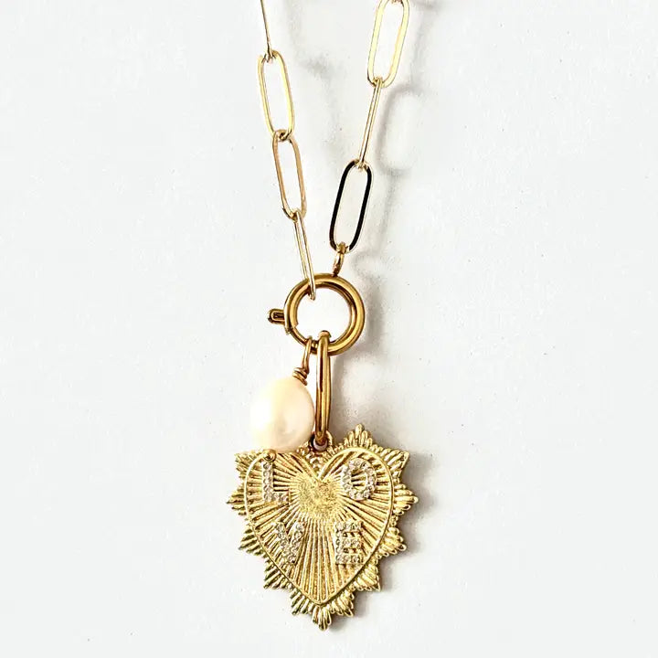 Heart and Pearl Paper clip chain necklace
