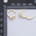 14K Gold Filled 15mm Clear Cz Square Solitaire Baguette Paved Hoop Earrings