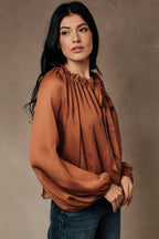 RUFFLED NECK FRONT TIES CAMI LINED BLOUSE