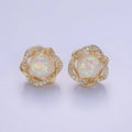 White Opal Curved Round Stud Earrings