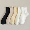 Womens Solid Color Ruffle Ankle Socks: Cream