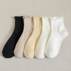 Womens Solid Color Ruffle Ankle Socks: Cream