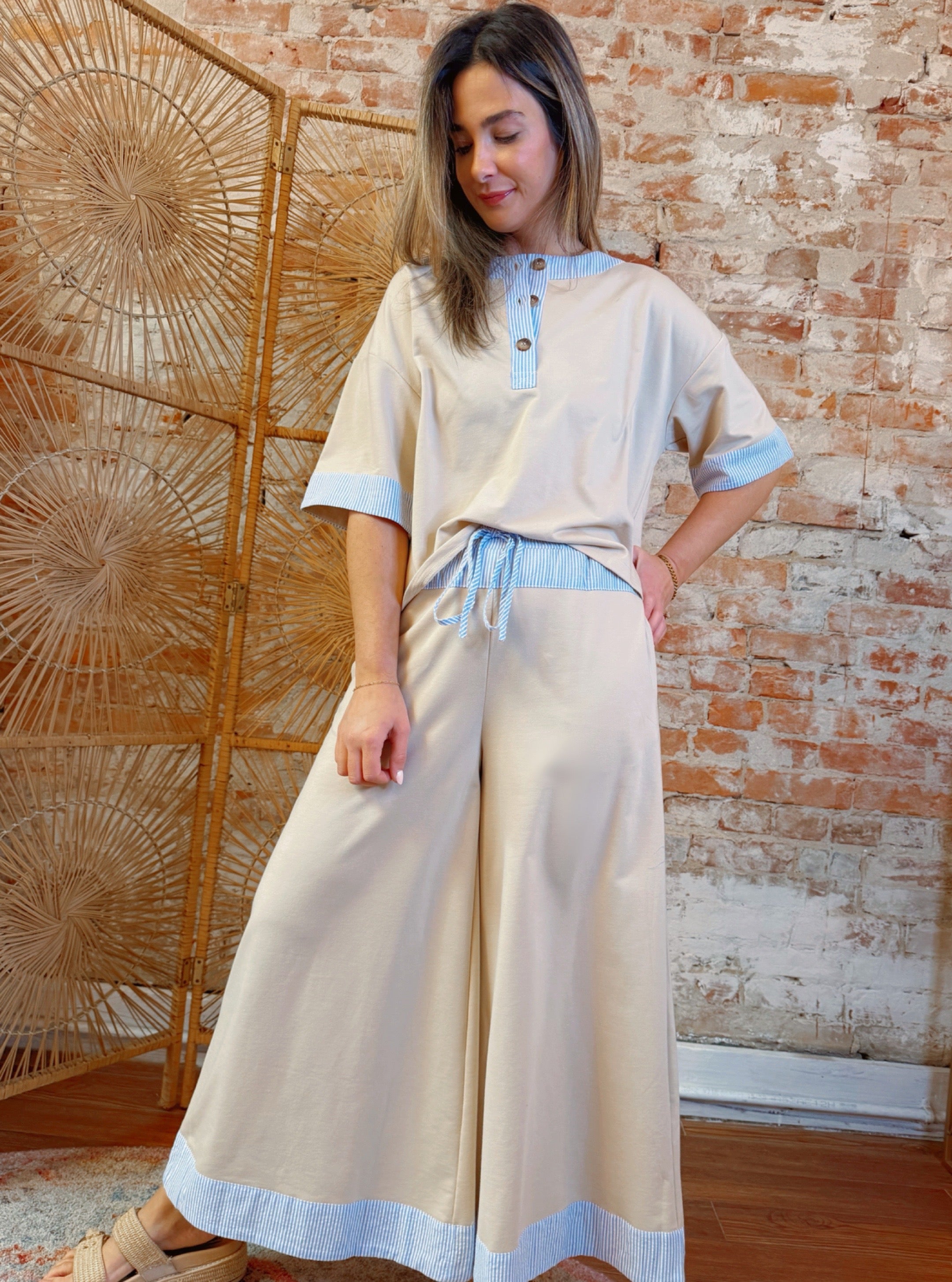 Gingham Ivory  Top And Pants Set