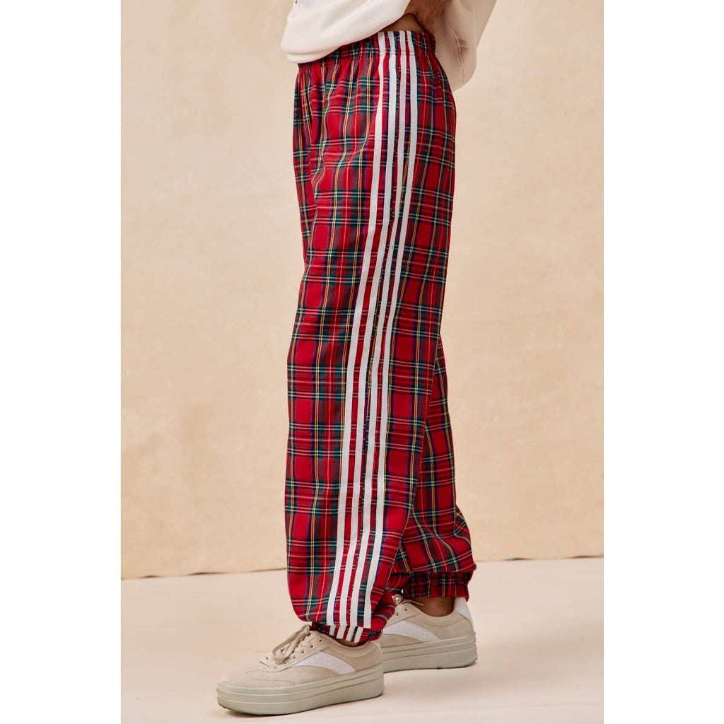 SIDE LINES CHRISTMAS PLAID TRACK PANTS