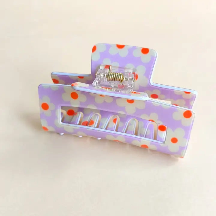 Dopamine Flower Square Hair Claw Clip: Purple