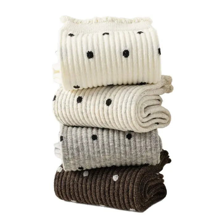 Lace Polka Dot Comfort Breathable Socks: Coffee