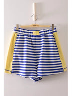 Striped color black shorts: Blue White Yellow