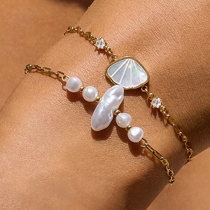 18K Gold Non-Tarnish Pearl Chain Bracelet