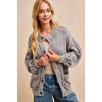 WASHED RIB BANDED COTTON SWEATER KNT CARDIGAN TOP