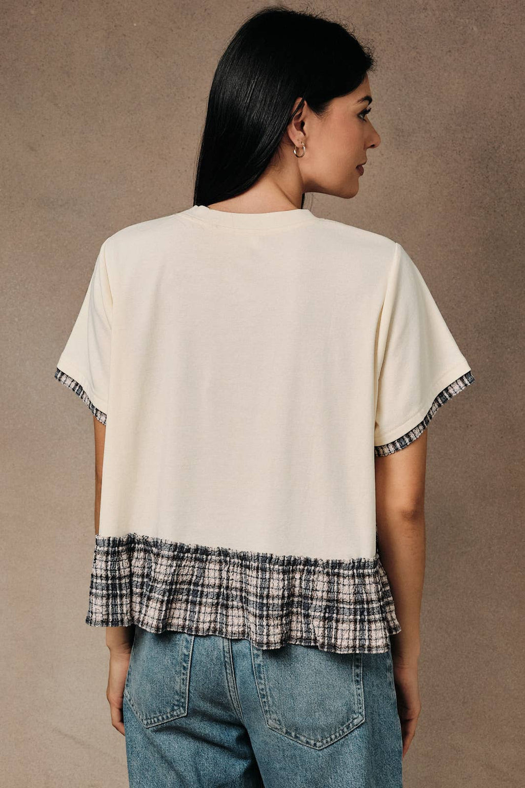 CREW NECK CONTRAST PEPLUM BOXY TOP