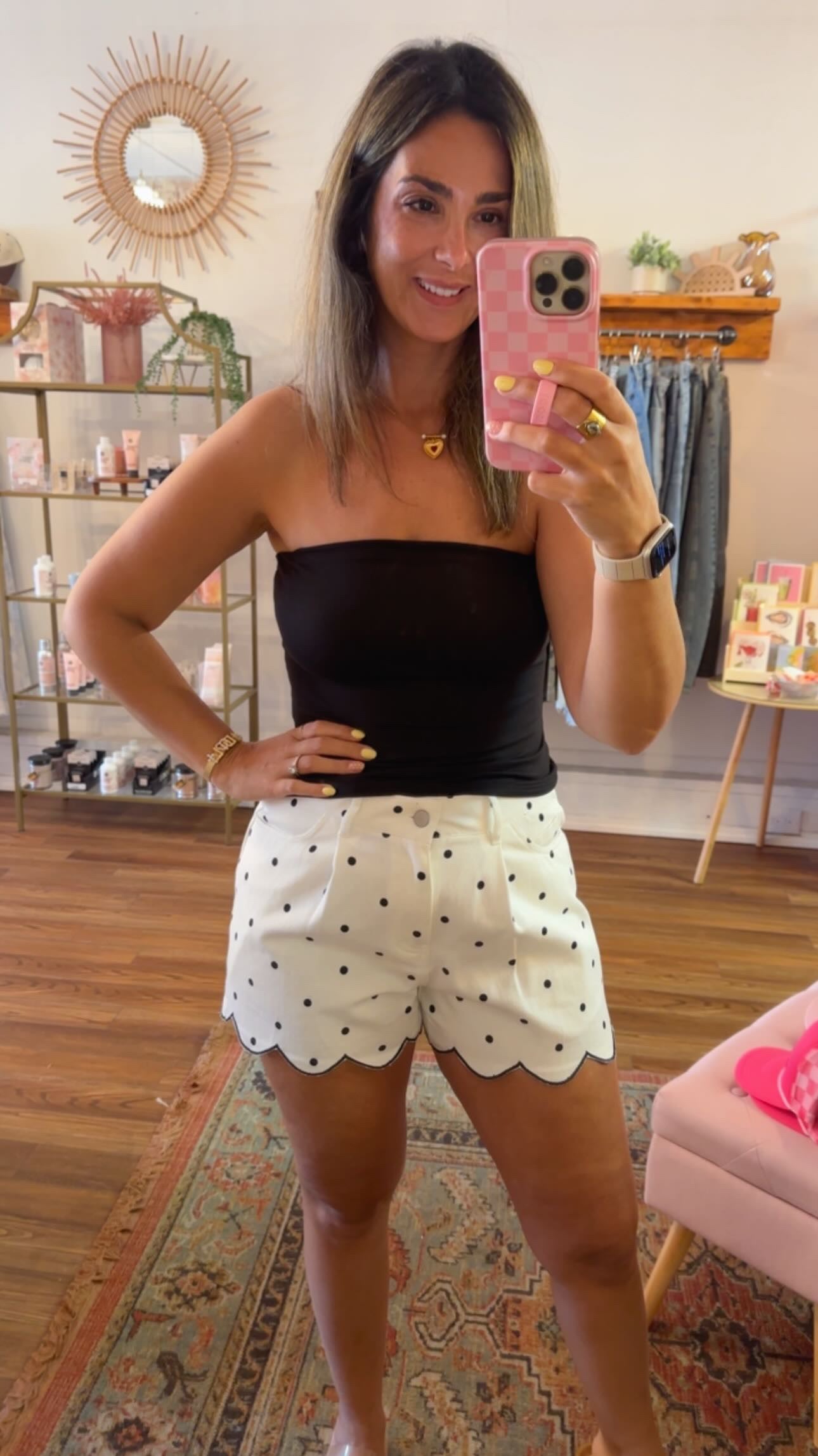 Polka Dot Scalloped Embroidered Shorts