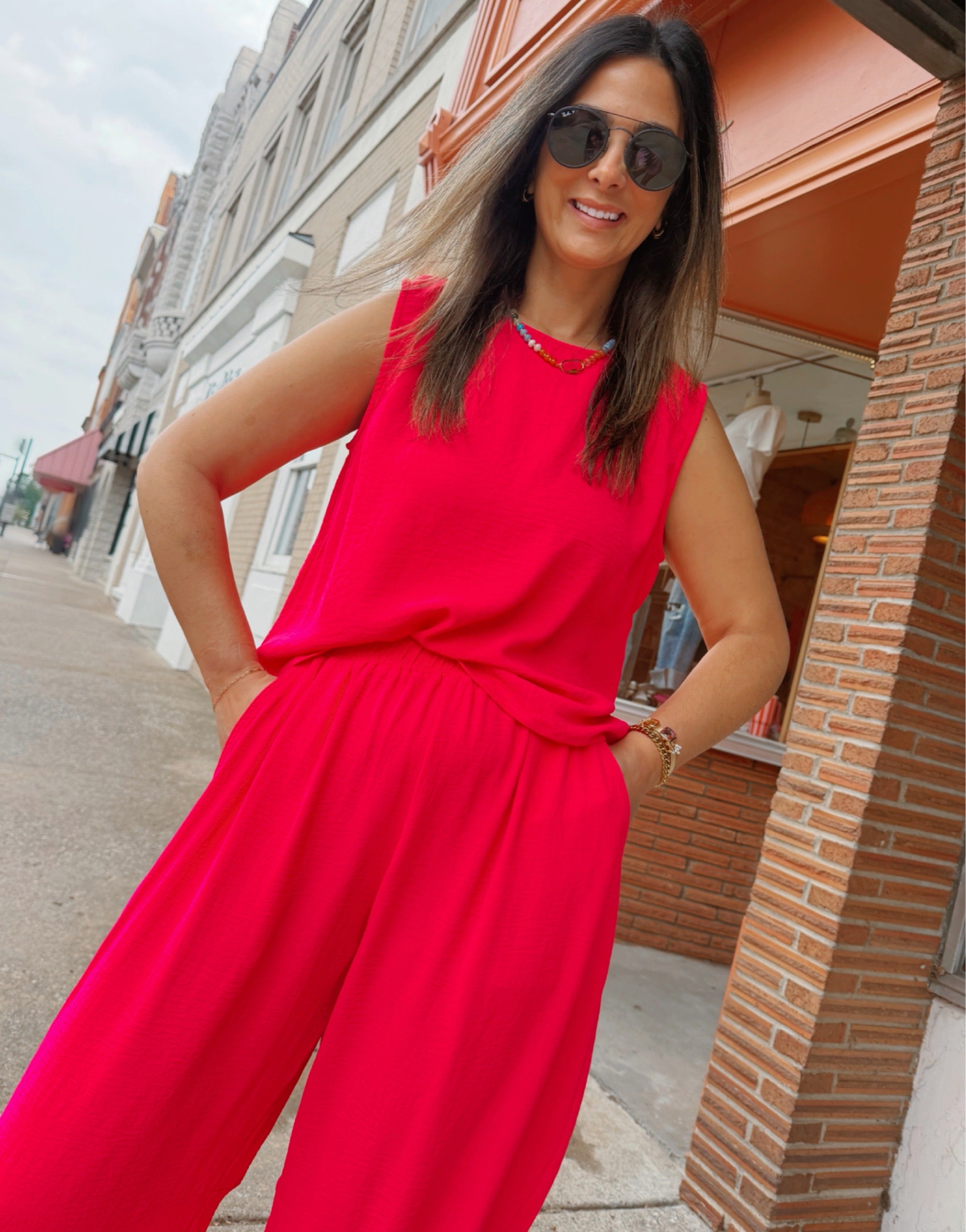 Hot Pink Woven Top & Pants Set