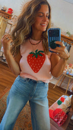 Strawberry Sleeveless Knit Top