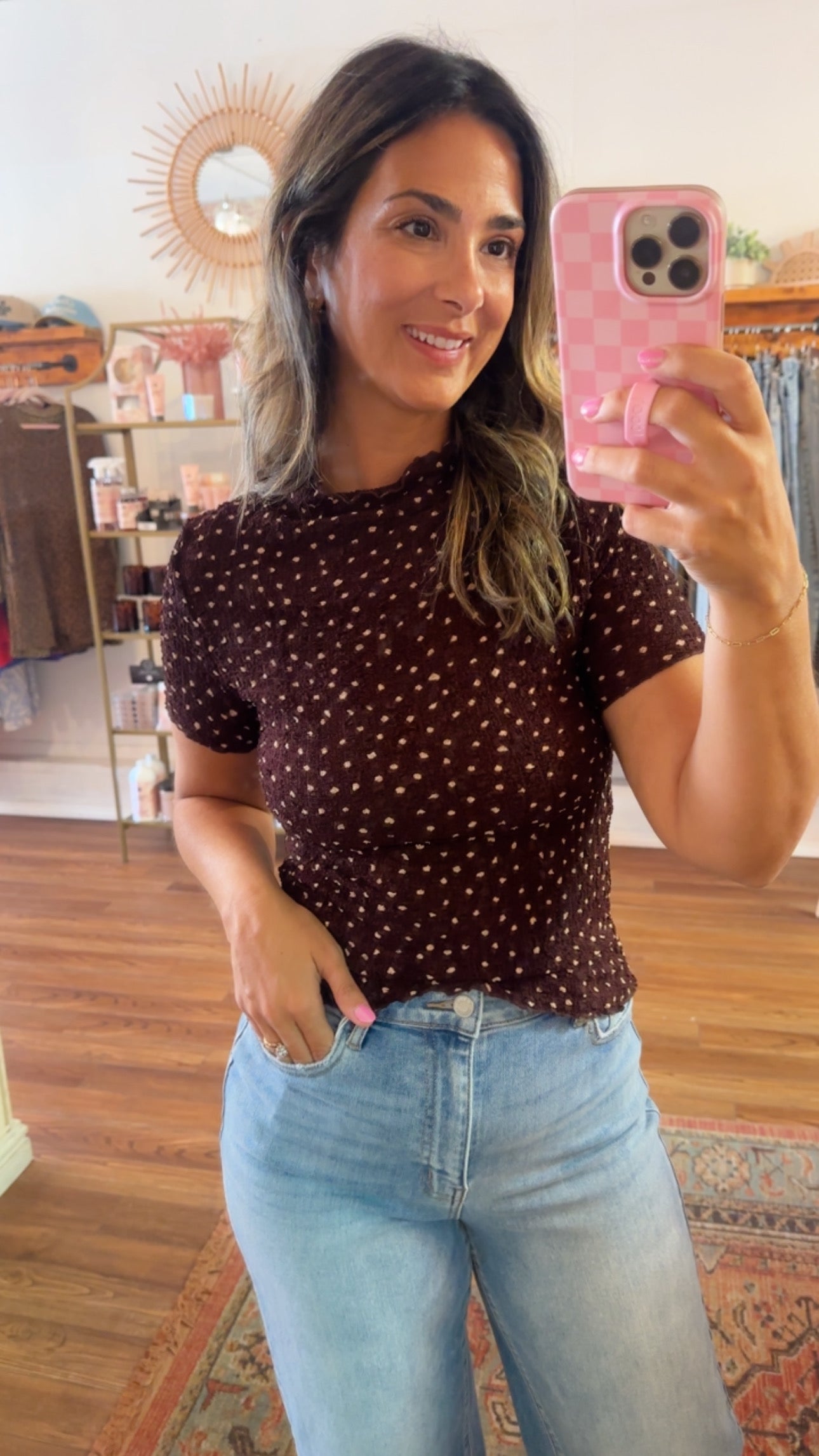 POLKA DOT CRINKLED SHORT SLEEVES TOP
