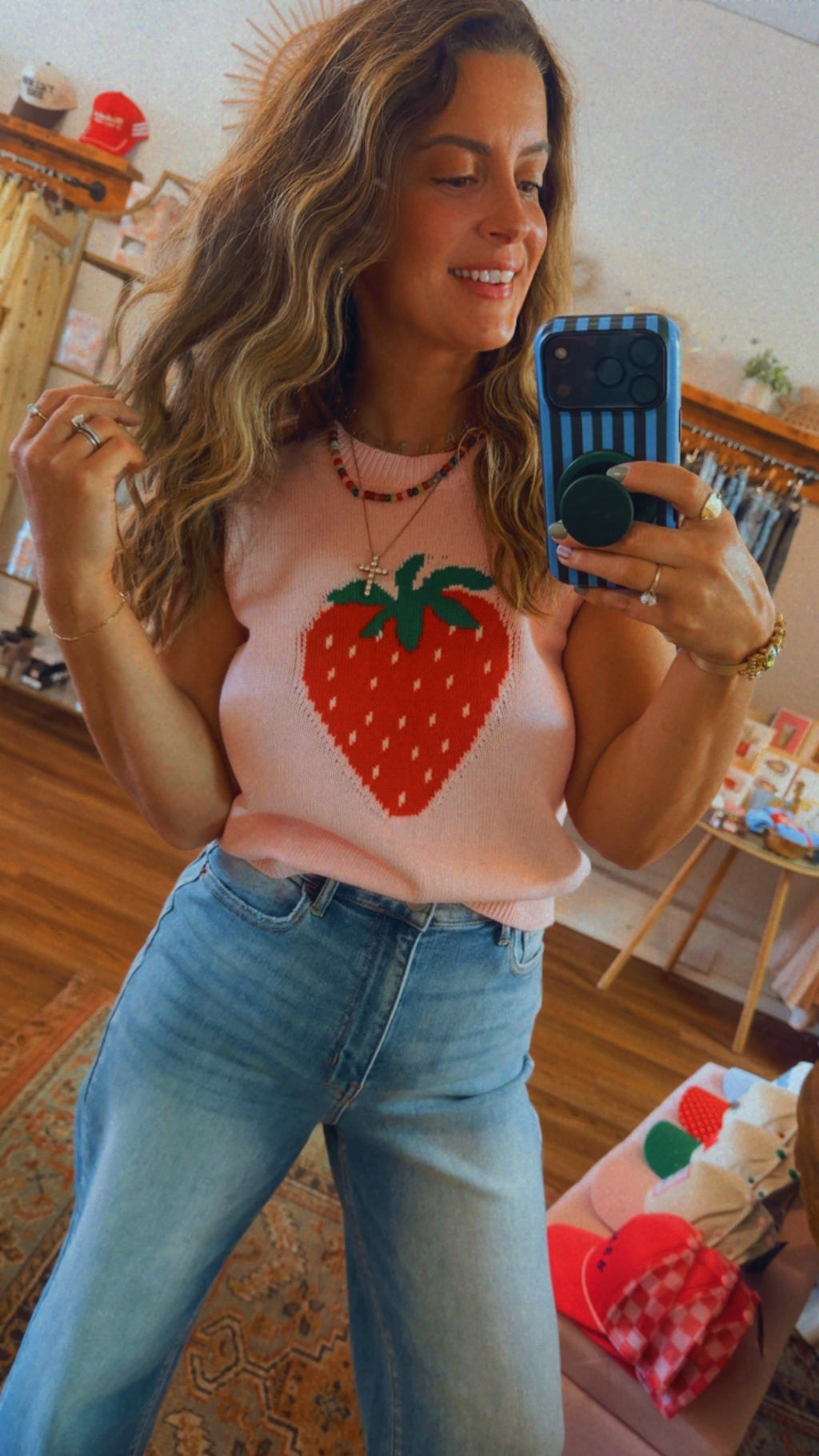 Strawberry Sleeveless Knit Top