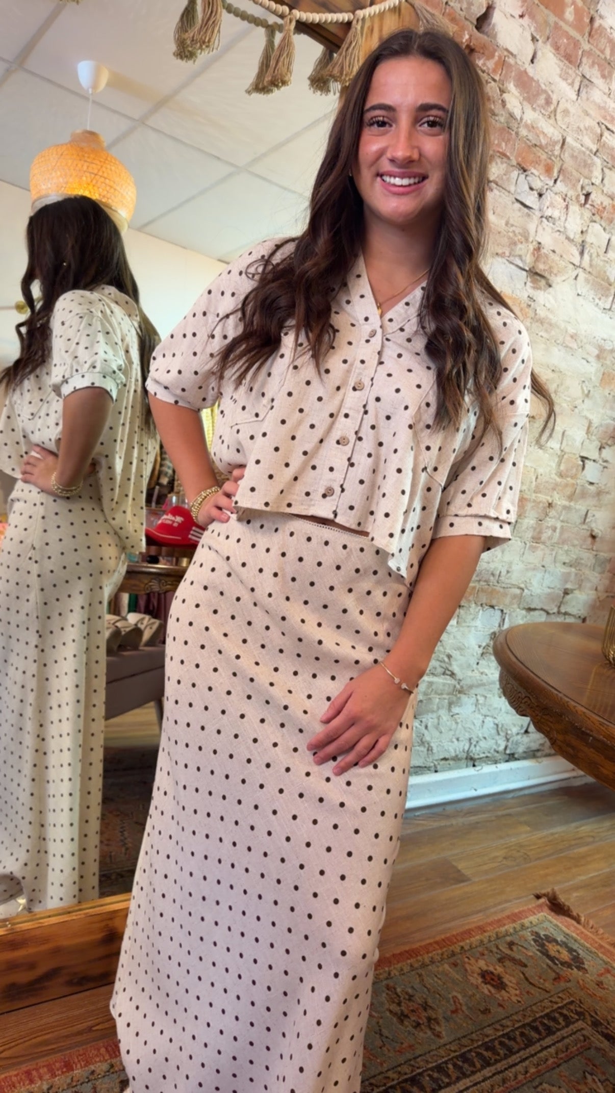 Polka Dot A-Line Skirt Set: OATMEAL