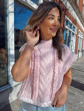 CABLE KNIT PINK RIBBON SWEATER