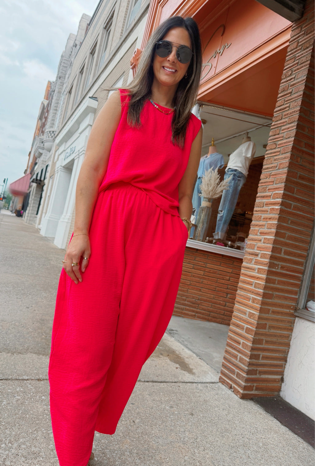 Hot Pink Woven Top & Pants Set