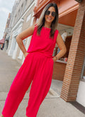 Hot Pink Woven Top & Pants Set