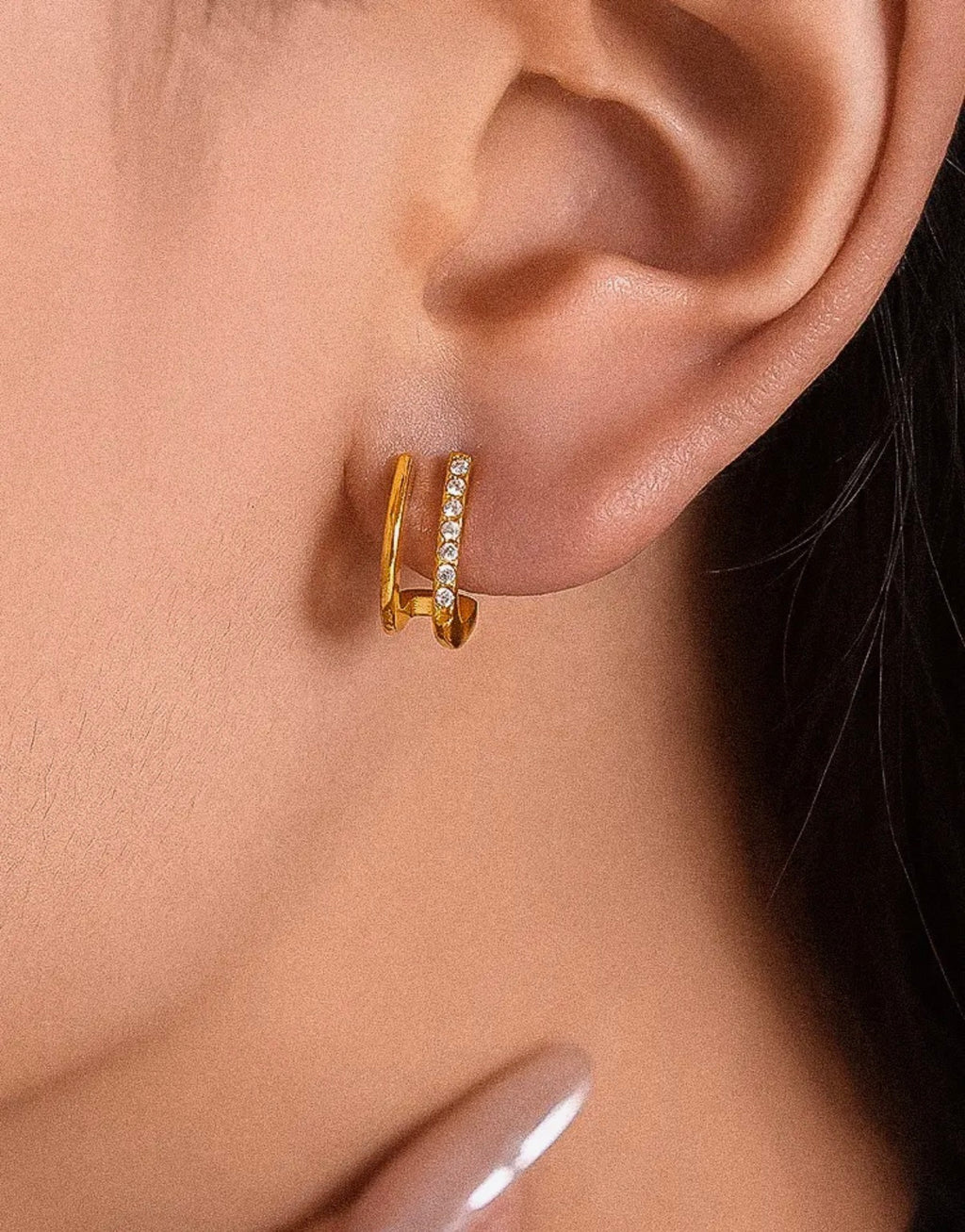 Dulce Gold Non-Tarnish CZ Double Hoop Stud Earrings