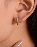 Dulce Gold Non-Tarnish CZ Double Hoop Stud Earrings