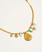 Summer Non-Tarnish Gold Shell and Star Necklace- Green