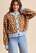 Blue Contrast Deer Print Cardigan